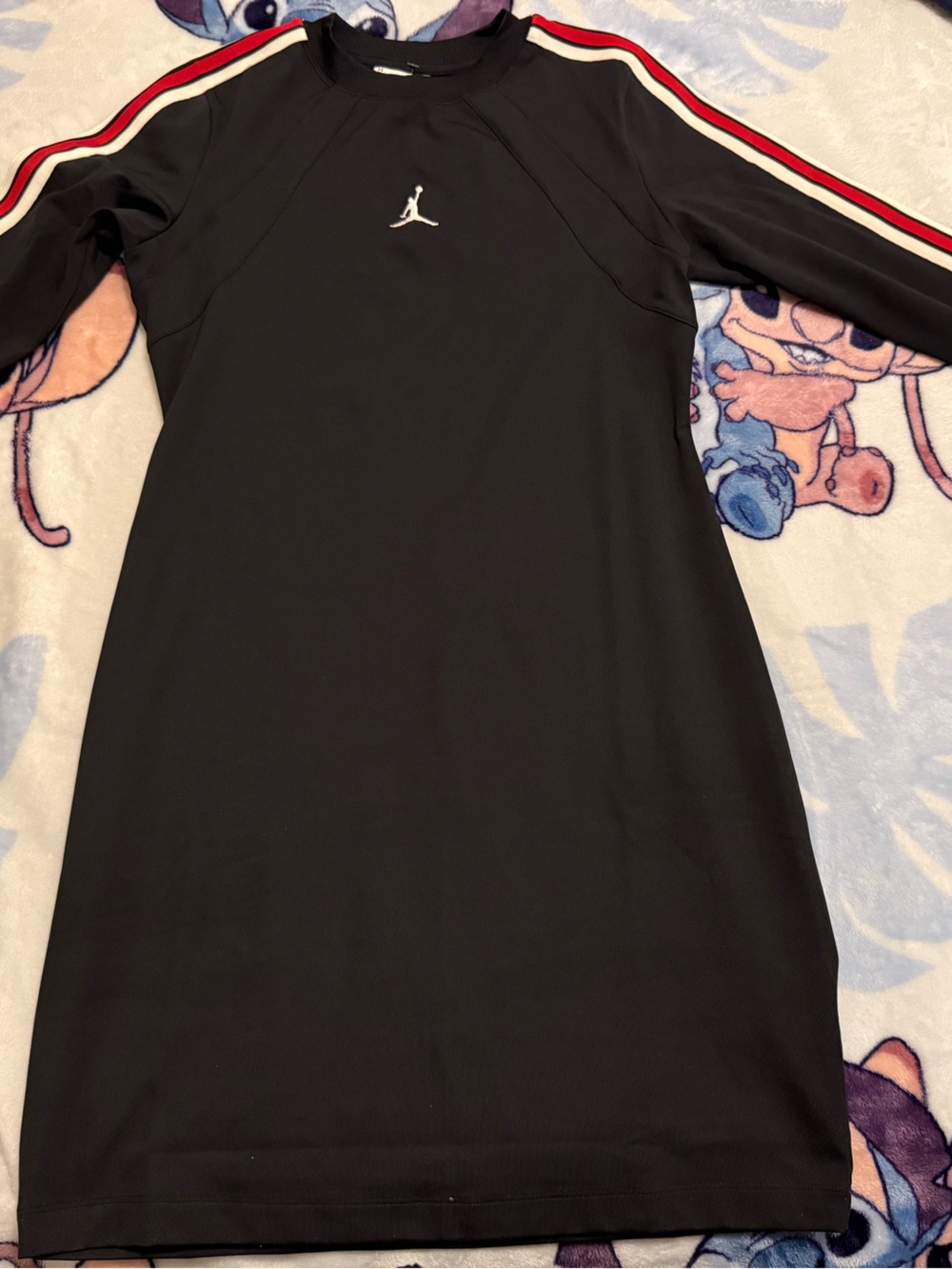 Jordan Black Long Sleeve Dress with Red and White Shoulder Stripes